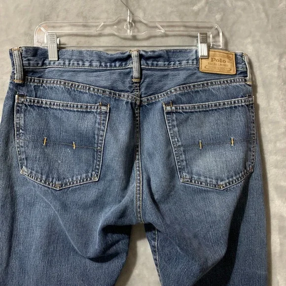 Polo Ralph Lauren‎ Hampton Straight Jeans Mens 35x32 Blue Distressed Preppy - Picture 5 of 16